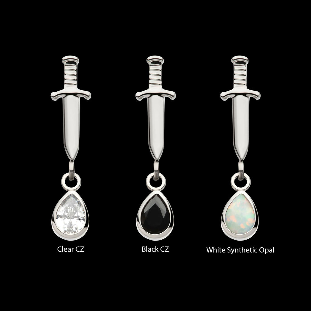 Titanium Threadless Dangle Bezel Teardrop Gem Dagger Top