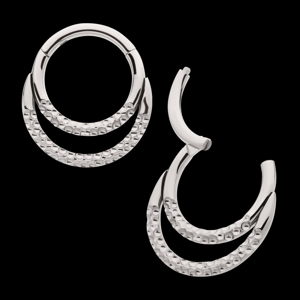 Hammered Double Hoop Front Facing Hinged Segment Clicker Earring / Nosering – Titanium