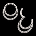 Hammered Double Hoop Front Facing Hinged Segment Clicker Earring / Nosering – Titanium