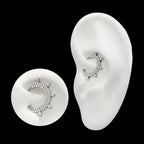 Double Row CNC Set Round CZ with 5 Round CZ Spike Edge Front Facing Hinged Segment Clicker Hoop Earring / Nosering – Titanium