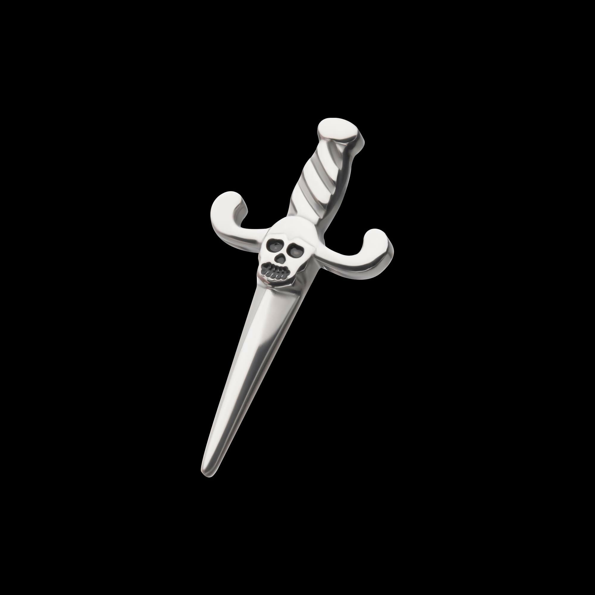 Titanium Threadless Dagger with Black Enamel Skull Top