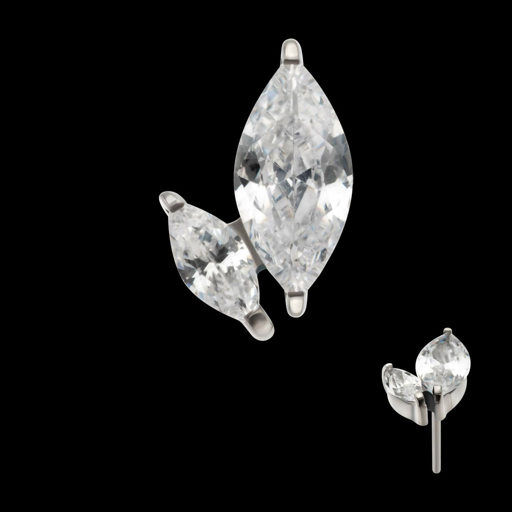 Titanium Threadless Prong Set Marquise CZ 2-Cluster Top