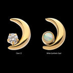24Kt Gold PVD Titanium Threadless Crescent Moon with CZ/Opal Top
