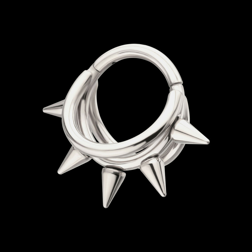 Five-Spiked Open Stack Triple Hoop Hinged Segment Clicker Earring / Nosering – Titanium