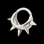 Five-Spiked Open Stack Triple Hoop Hinged Segment Clicker Earring / Nosering – Titanium