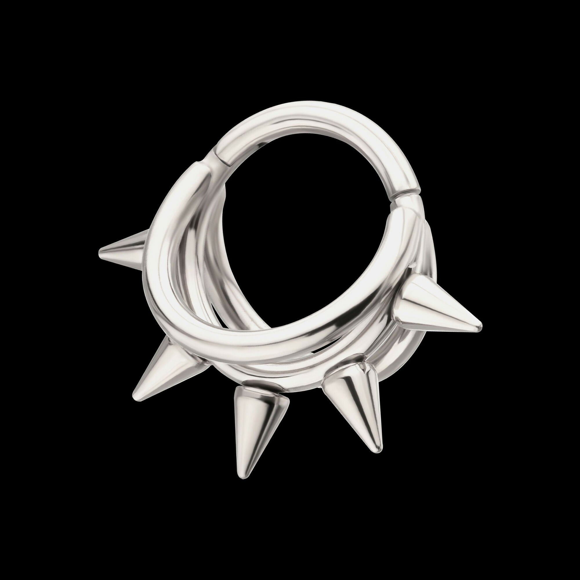 Five-Spiked Open Stack Triple Hoop Hinged Segment Clicker Earring / Nosering – Titanium