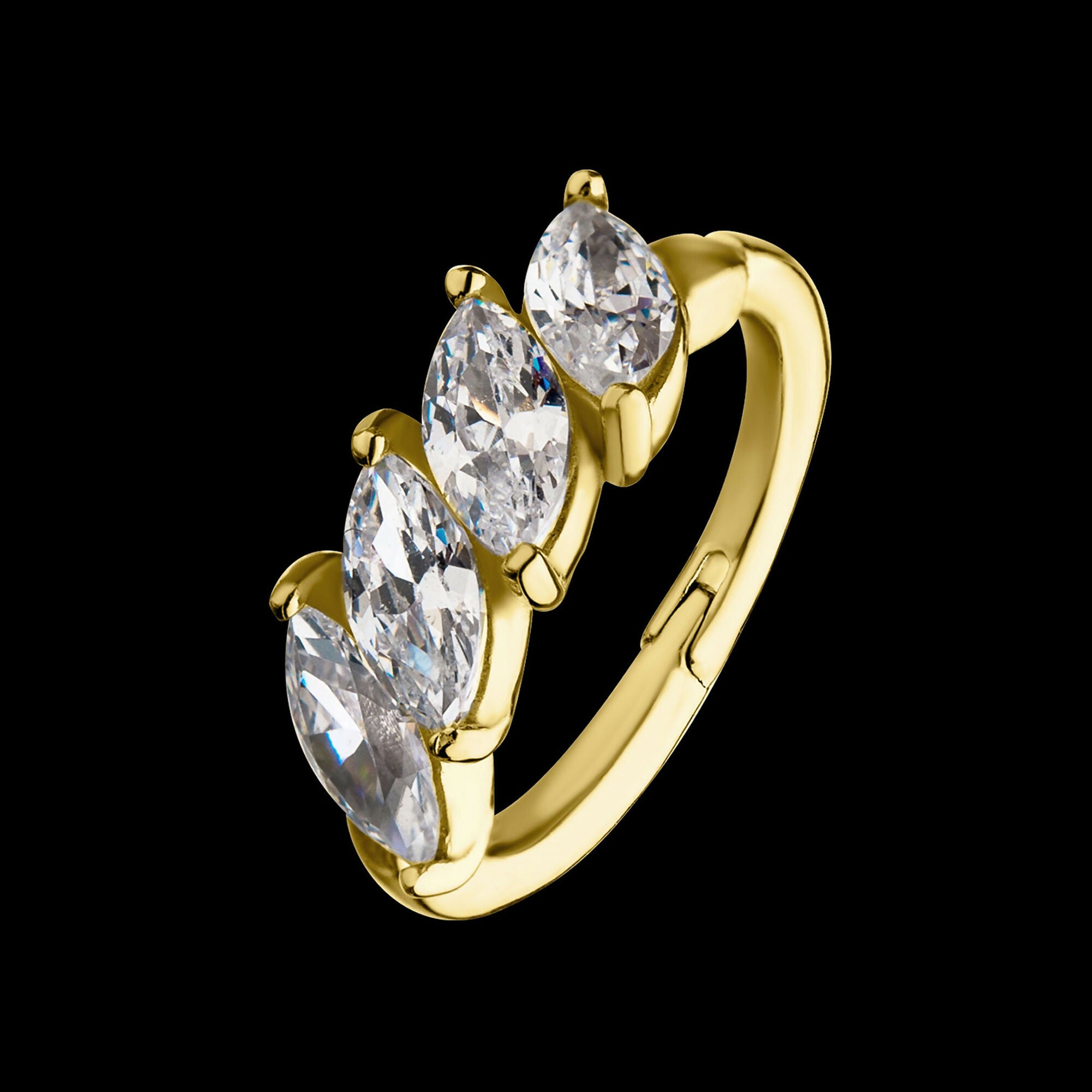 Prong Set 4-Clear CZ Gem Hinged Segment Clicker Hoop Earring / Nosering – 14Kt Gold