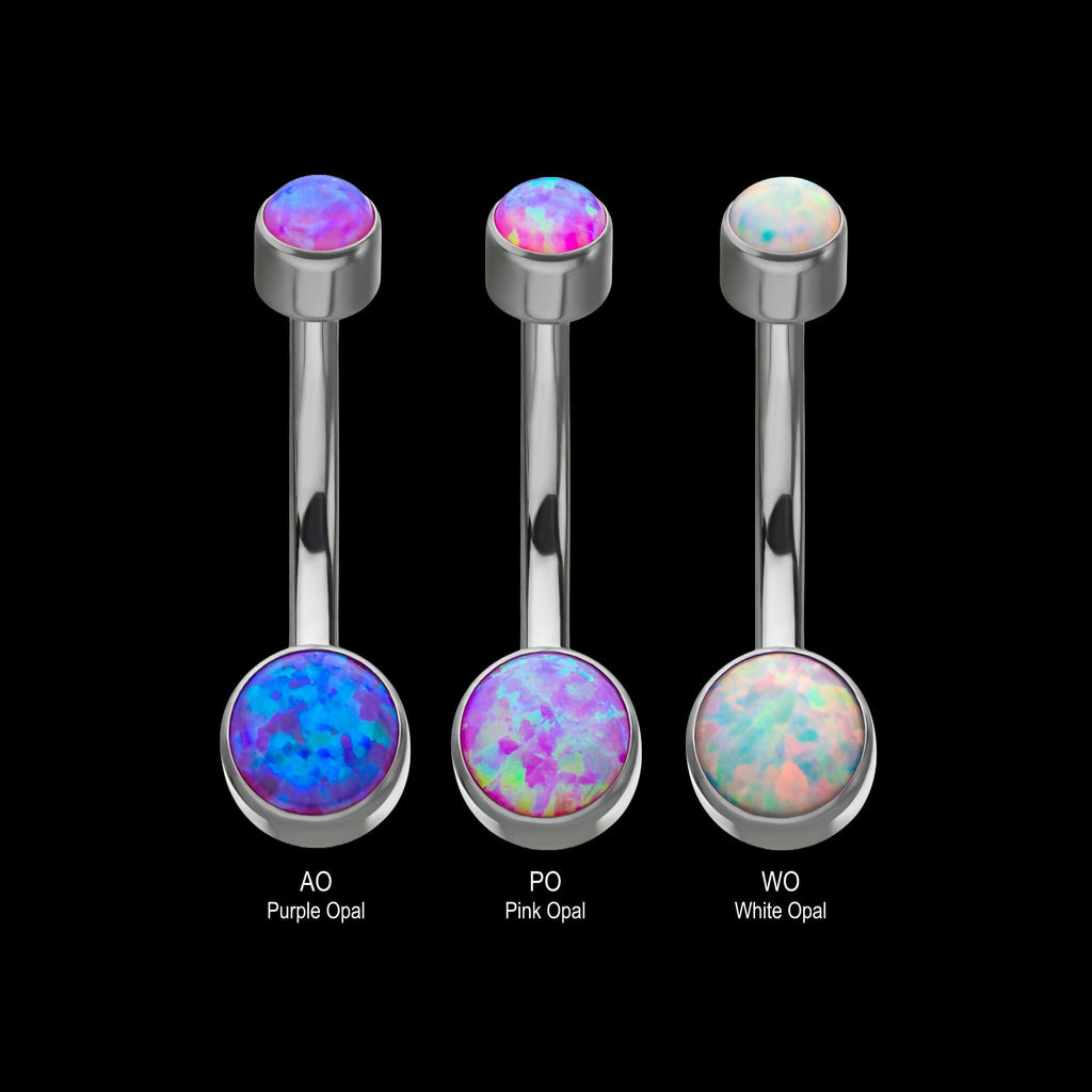 Internally Threaded with Flat Back Round Bezel Set Double Synthetic Opal Navel Curves Earring / Nosering – Titanium
