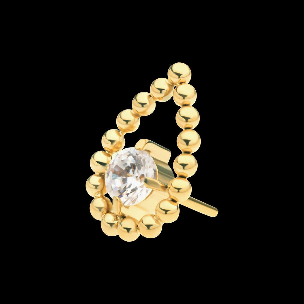24Kt Gold PVD Titanium Threadless Hollow Teardrop Shape Beads with Prong Set CZ Top