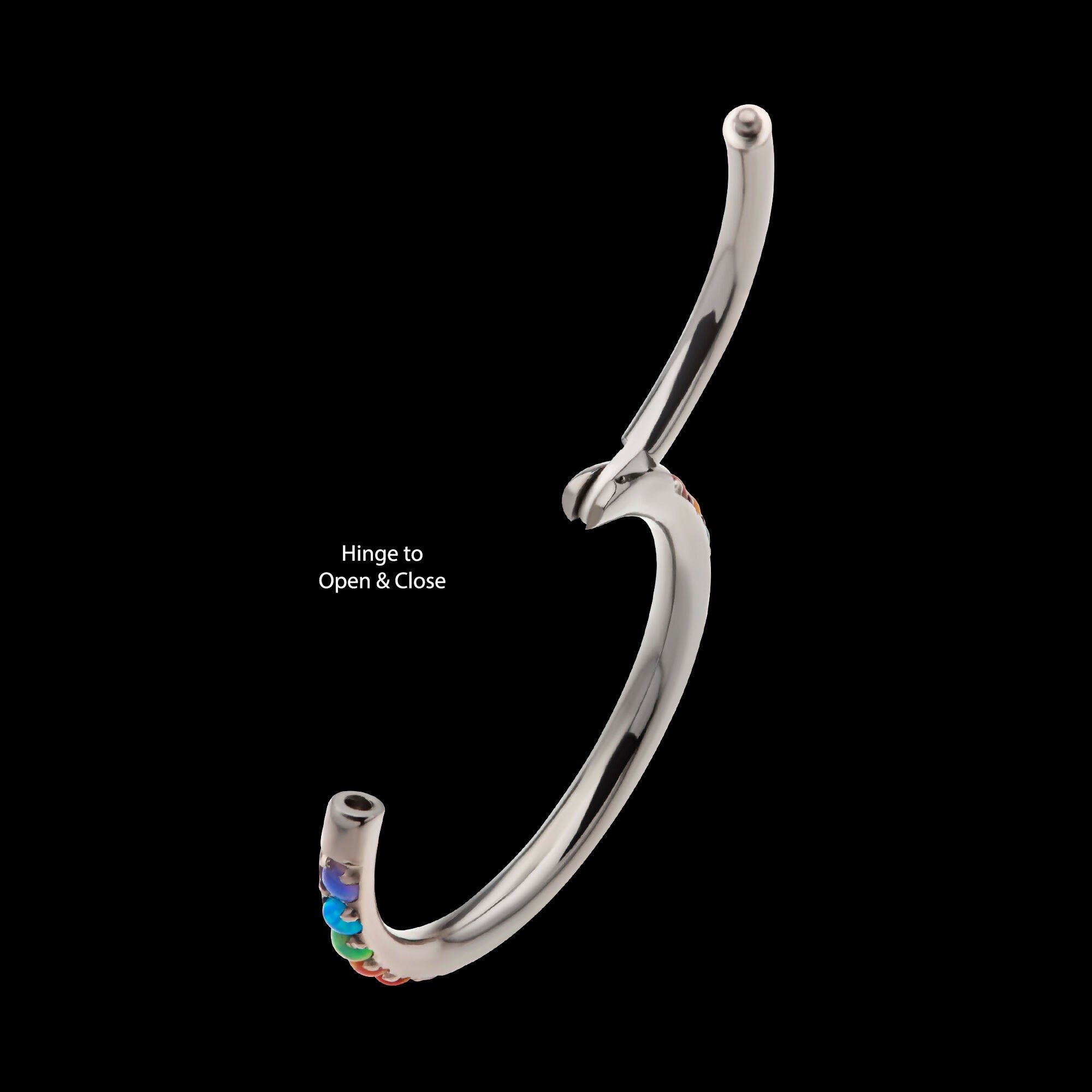 1mm CNC Set Rainbow Opal Eternity Gem Titanium Side Facing Hinged Segment Clicker Hoop Earring / Nosering