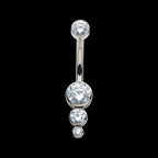 Internally Threaded with Bezel Set CZ 3-Drop Cluster Navel Curve Earring / Nosering – Titanium