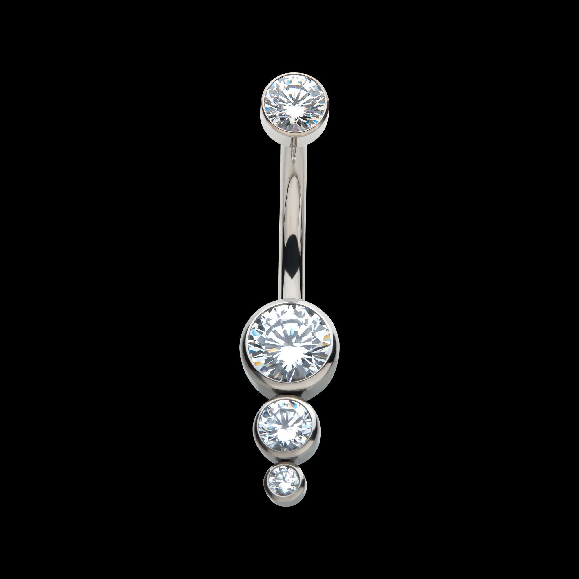 Internally Threaded with Bezel Set CZ 3-Drop Cluster Navel Curve Earring / Nosering – Titanium