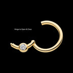 Bezel Set Clear CZ Front Facing Hinged Segment Clicker Hoop Earring / Nosering – 14Kt Yellow Gold