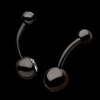 Black PVD Titanium Internally Threaded Bezel Set Double CZ Fixed Bottom Navel Ring Earring / Nosering