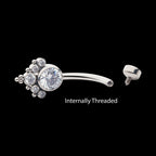 Internally Threaded with Tri Bead Bezel Set CZ Terraced Cluster Navel Curve Earring / Nosering – Titanium