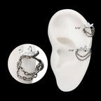Triple Marquise Gem Cluster Hoop with 2-Tier Chain Dangle Hinged Segment Clicker Earring / Nosering – Titanium