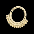 15 Bead Cluster Double Hoop Front Facing Hinged Segment Clicker Earring / Nosering – 14Kt Yellow Gold