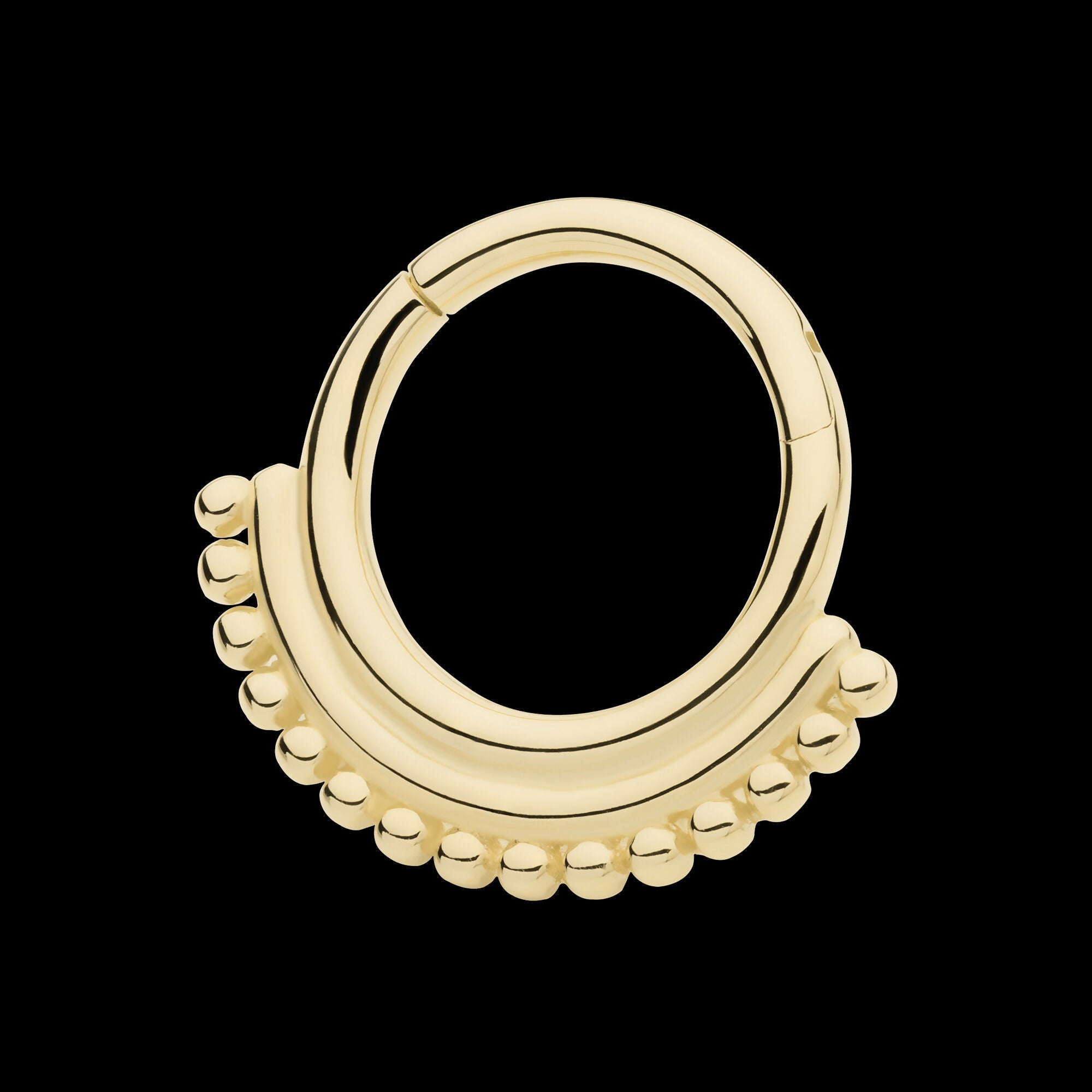 15 Bead Cluster Double Hoop Front Facing Hinged Segment Clicker Earring / Nosering – 14Kt Yellow Gold