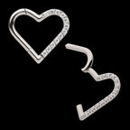 CNC Set Gem Heart Front Facing Hinged Segment Clicker (For Left Ear) Hoop Earring / Nosering – Titanium