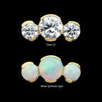 24Kt Gold PVD Titanium Threadless Semi-Bezel Set Round Gem/Opal 3-Cluster Top