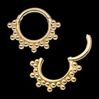 7-Cluster Tri Beads Front Facing Hinged Segment Clicker Hoop Earring / Nosering – 14Kt Yellow Gold