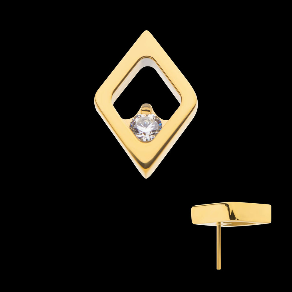 24Kt Gold PVD Titanium Threadless Rhombus Shape with Clear CZ Top