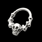 Skull & Bone with Black CZ Gem Eyes Front Facing Hinged Segment Clicker Hoop Earring / Nosering – Titanium