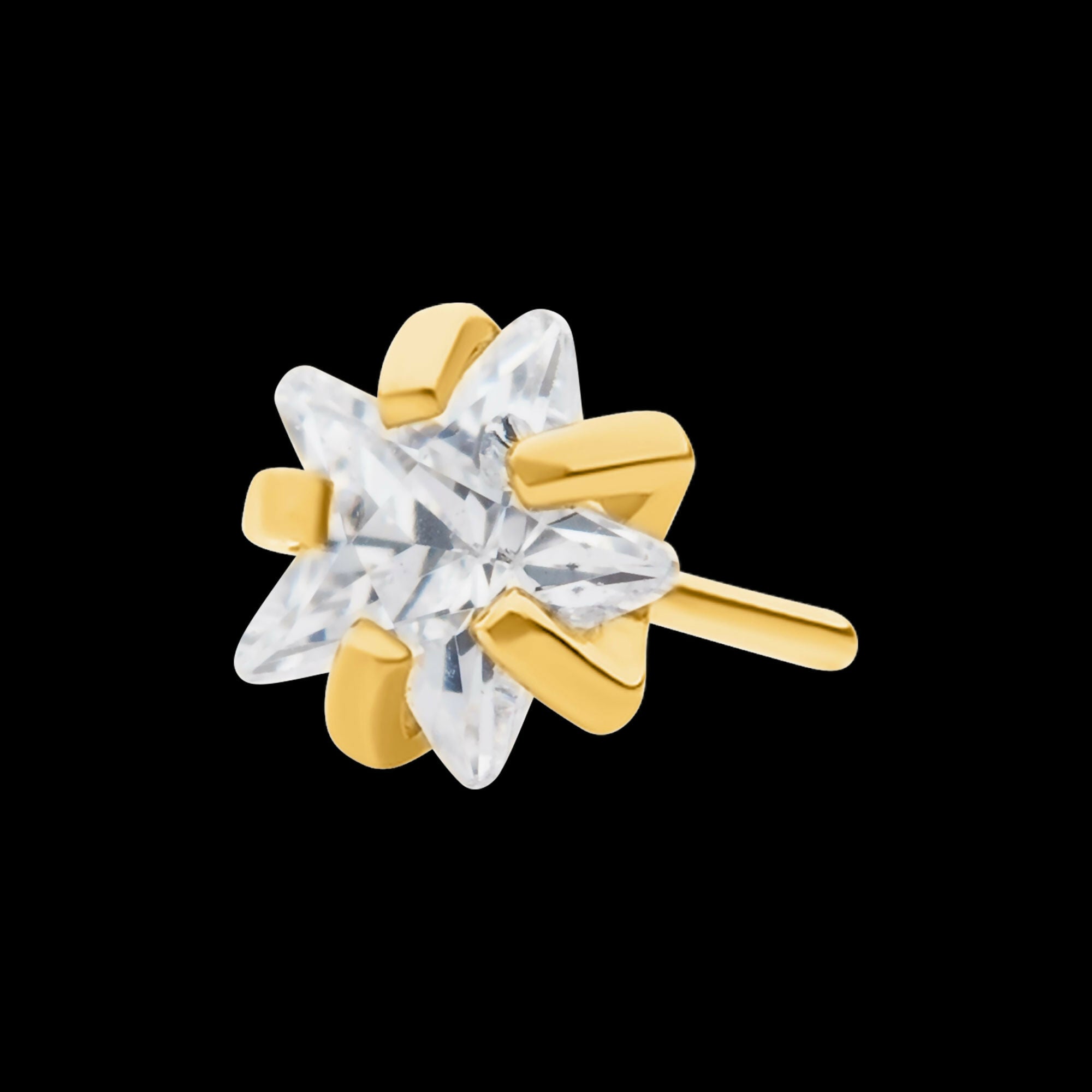 24KT Gold PVD Titanium Threadless with Prong Set CZ Star Shape Top