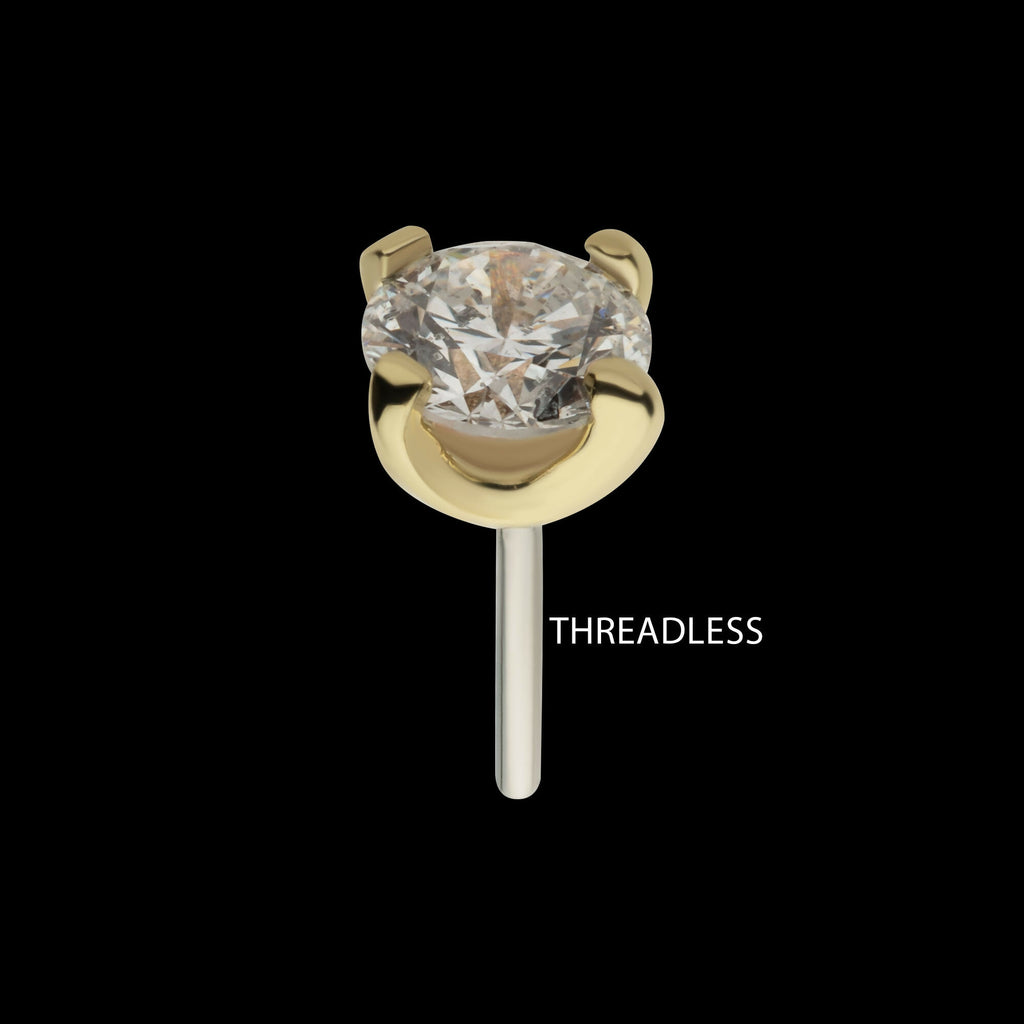 14Kt Gold Threadless Top with 4-Prong Round Lab-Grown