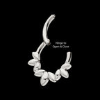 Clustered 3-Petal Flower Front Facing Hinged Segment Clicker Hoop Earring / Nosering – Titanium