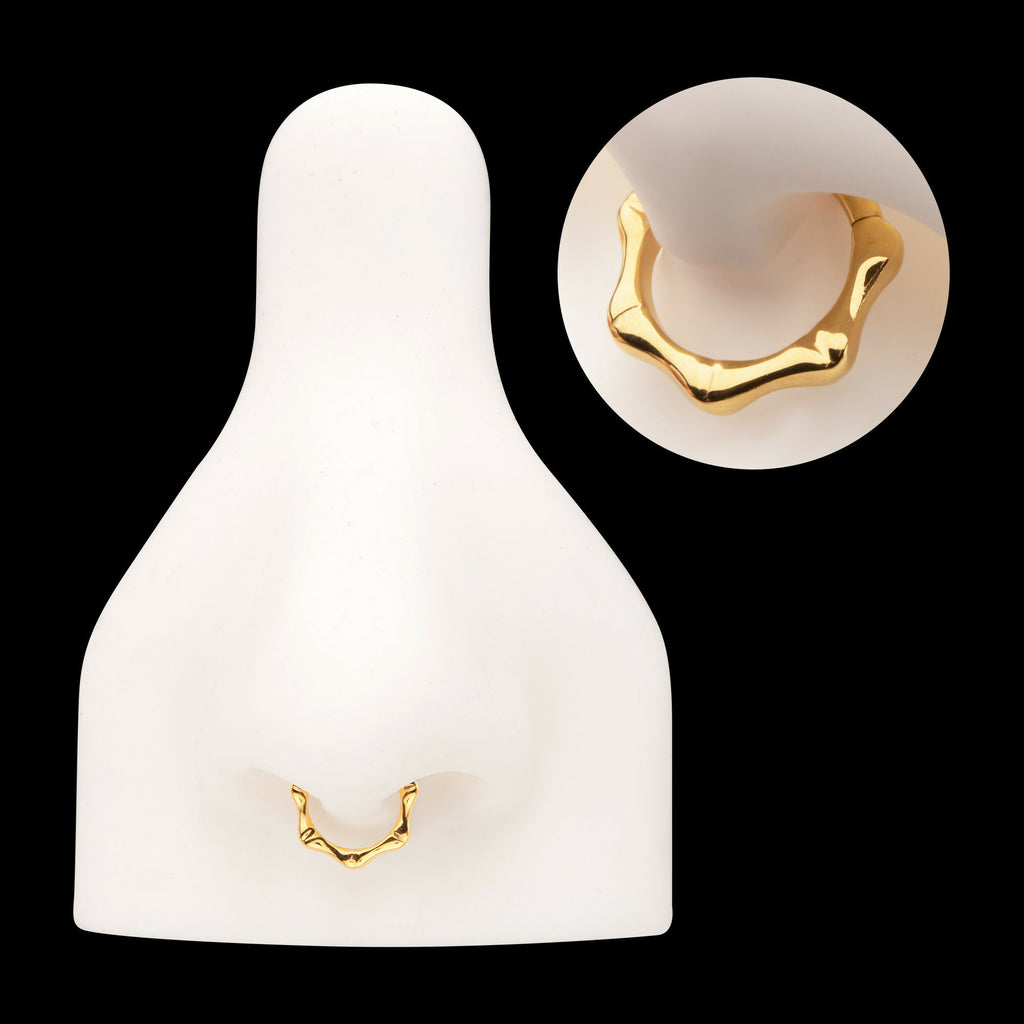 24KT Gold PVD Titanium Bone Shaped Front Facing Hinged Segment Clicker Hoop Earring / Nosering