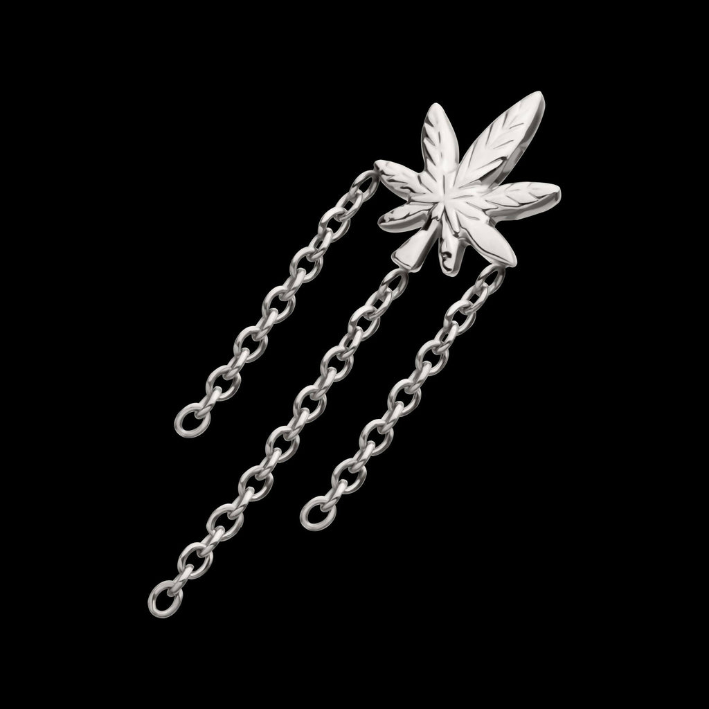 Titanium Threadless Pot Leaf Top with Triple Dangle Chain