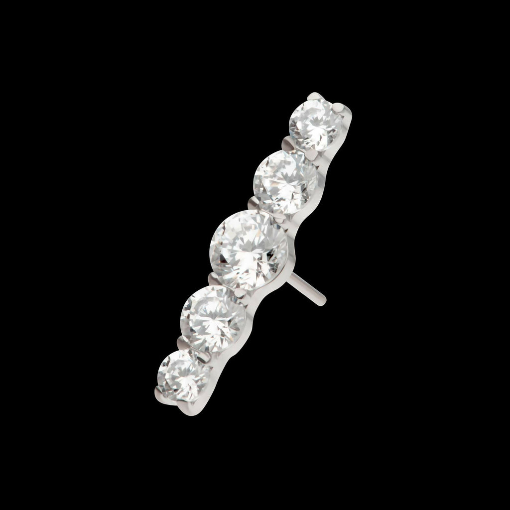 Titanium Threadless 5-Cluster Prong Set Round CZ Gem Bar Top
