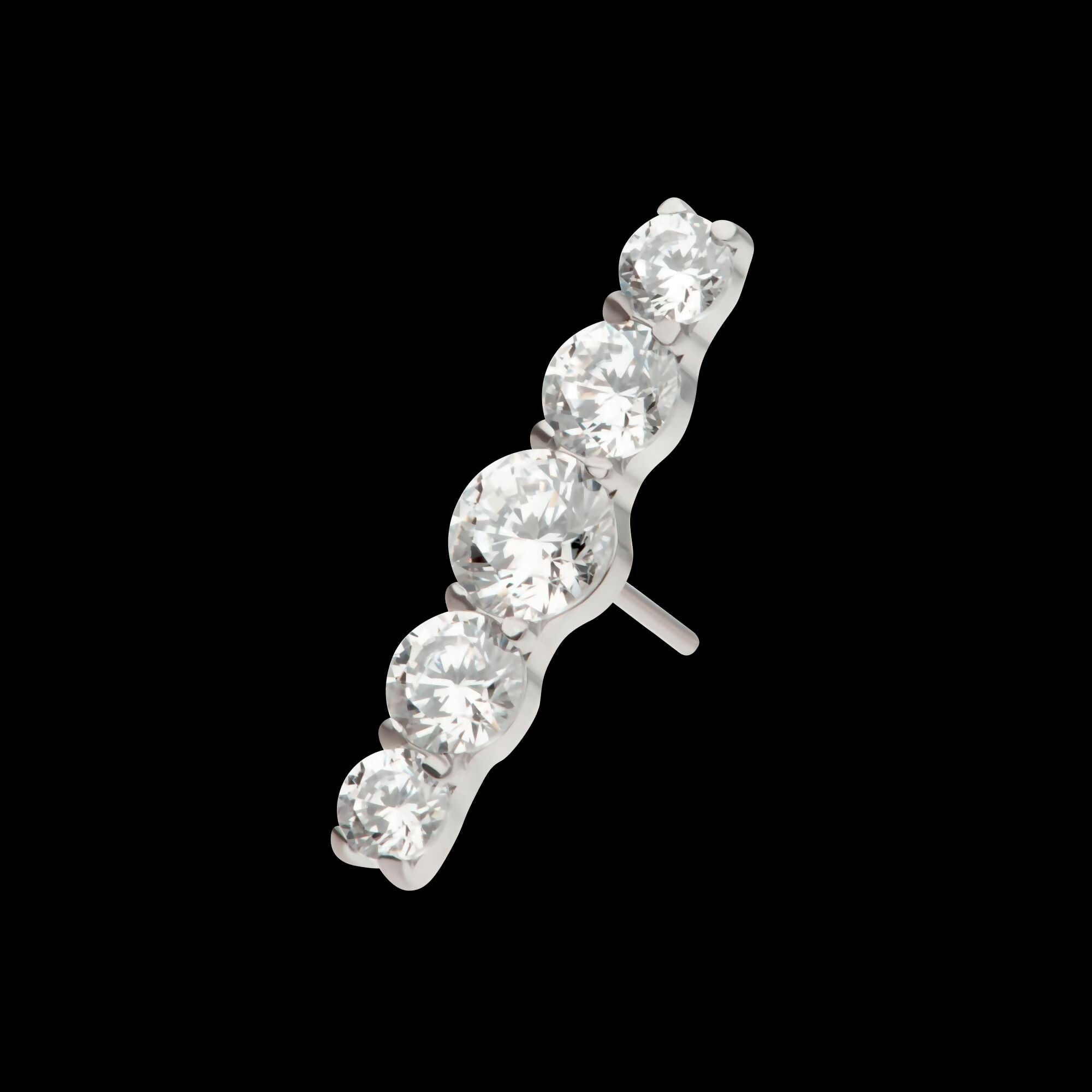 Titanium Threadless 5-Cluster Prong Set Round CZ Gem Bar Top