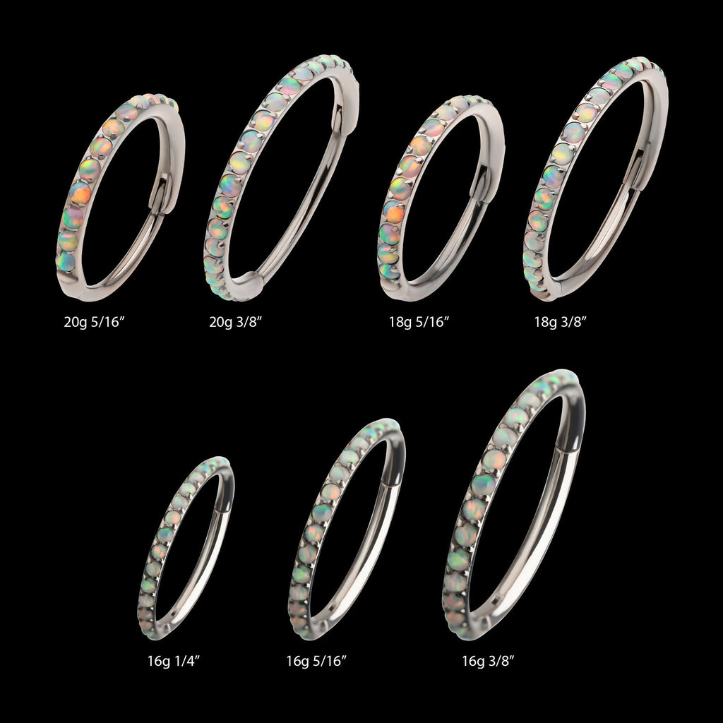 1mm CNC Set White Opal Eternity Gem Titanium Side Facing Hinged Segment Clicker Hoop Earring / Nosering