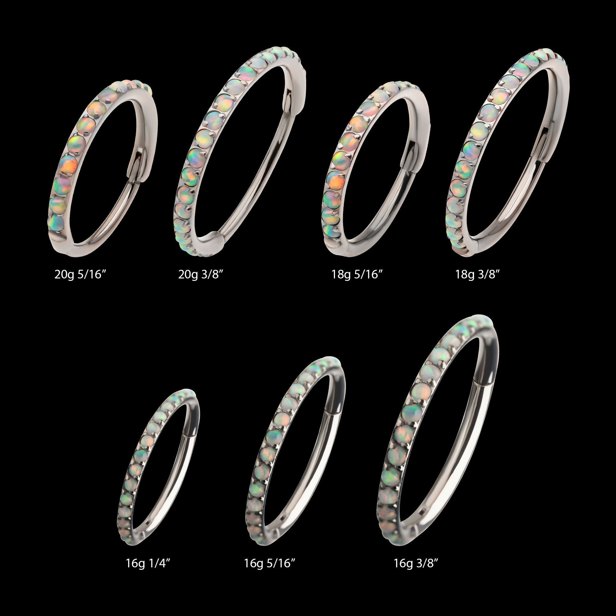 1mm CNC Set White Opal Eternity Gem Titanium Side Facing Hinged Segment Clicker Hoop Earring / Nosering