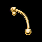 24kt Gold PVD Titanium Tri-Bead Fixed Top with Bottom Curved Barbell Earring / Nosering