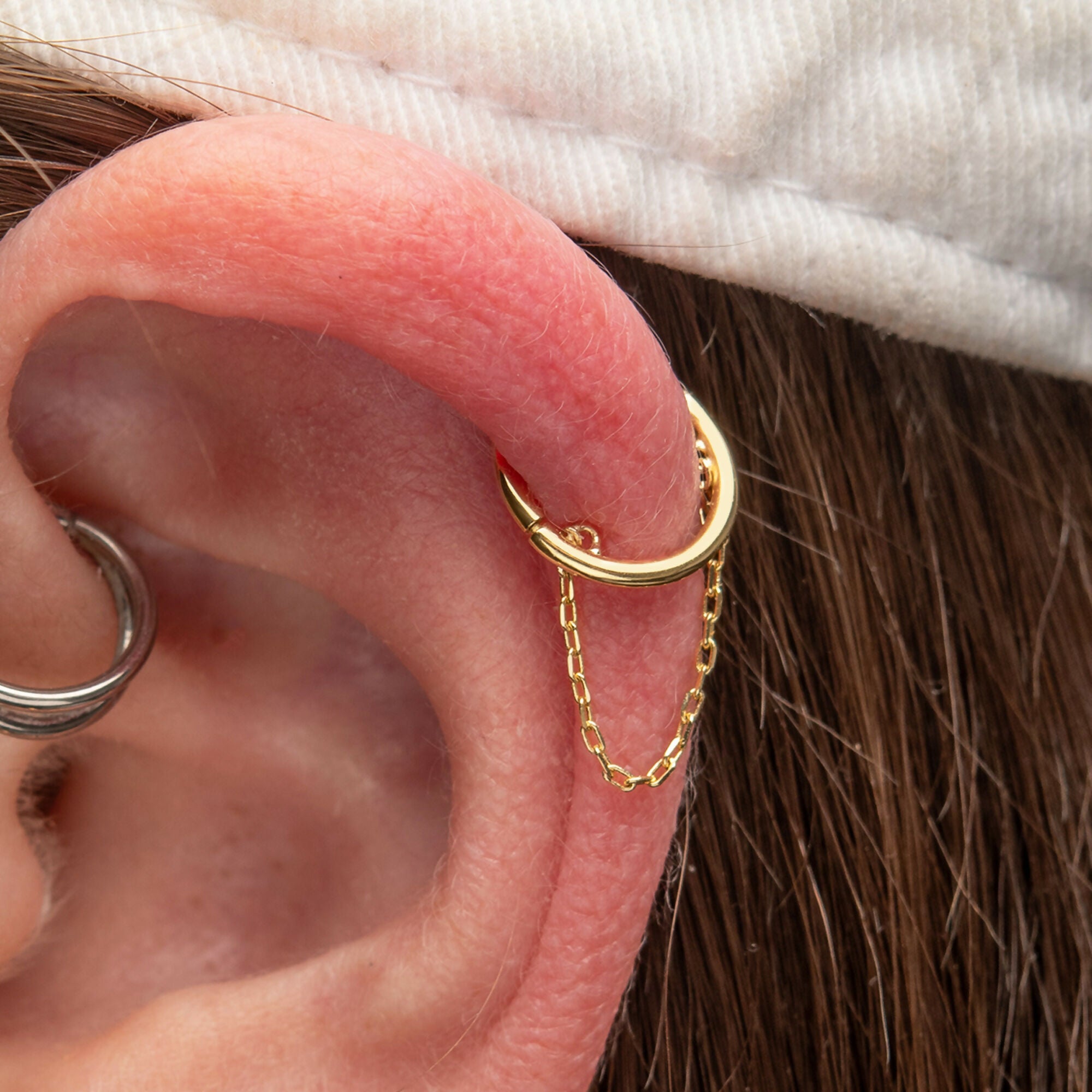 Chain Hinged Segment Clicker Hoop Earring / Nosering – 14Kt Yellow Gold
