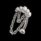 Internally Threaded 5-Cluster Prong Gem Fixed Top Curved Barbell with 2 Tier Chain Dangle Earring / Nosering – Titanium