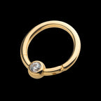 Bezel Set Clear CZ Front Facing Hinged Segment Clicker Hoop Earring / Nosering – 14Kt Yellow Gold