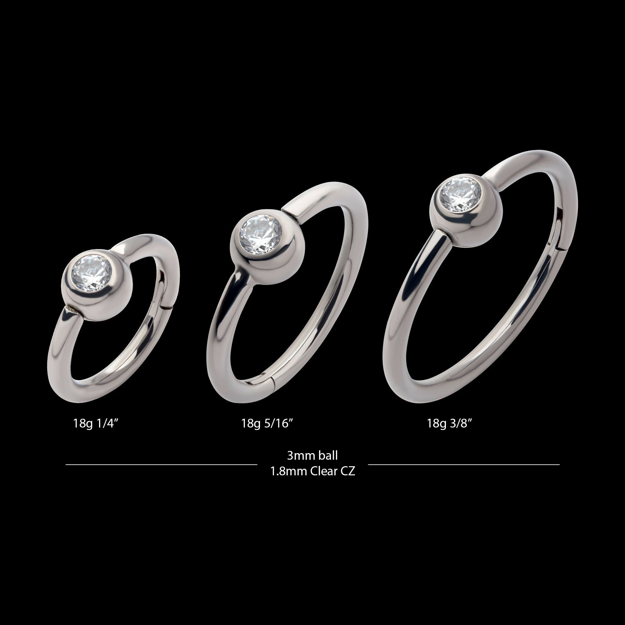Bezel Set Round Gem Side Facing Hinged Segment Clicker Hoop Earring / Nosering – Titanium