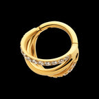 24Kt Gold PVD Titanium Triple Hoop with 1mm CNC Set Round Gem in 2 Alternate Hoops Side Facing Hinged Segment Clicker Earring / Nosering
