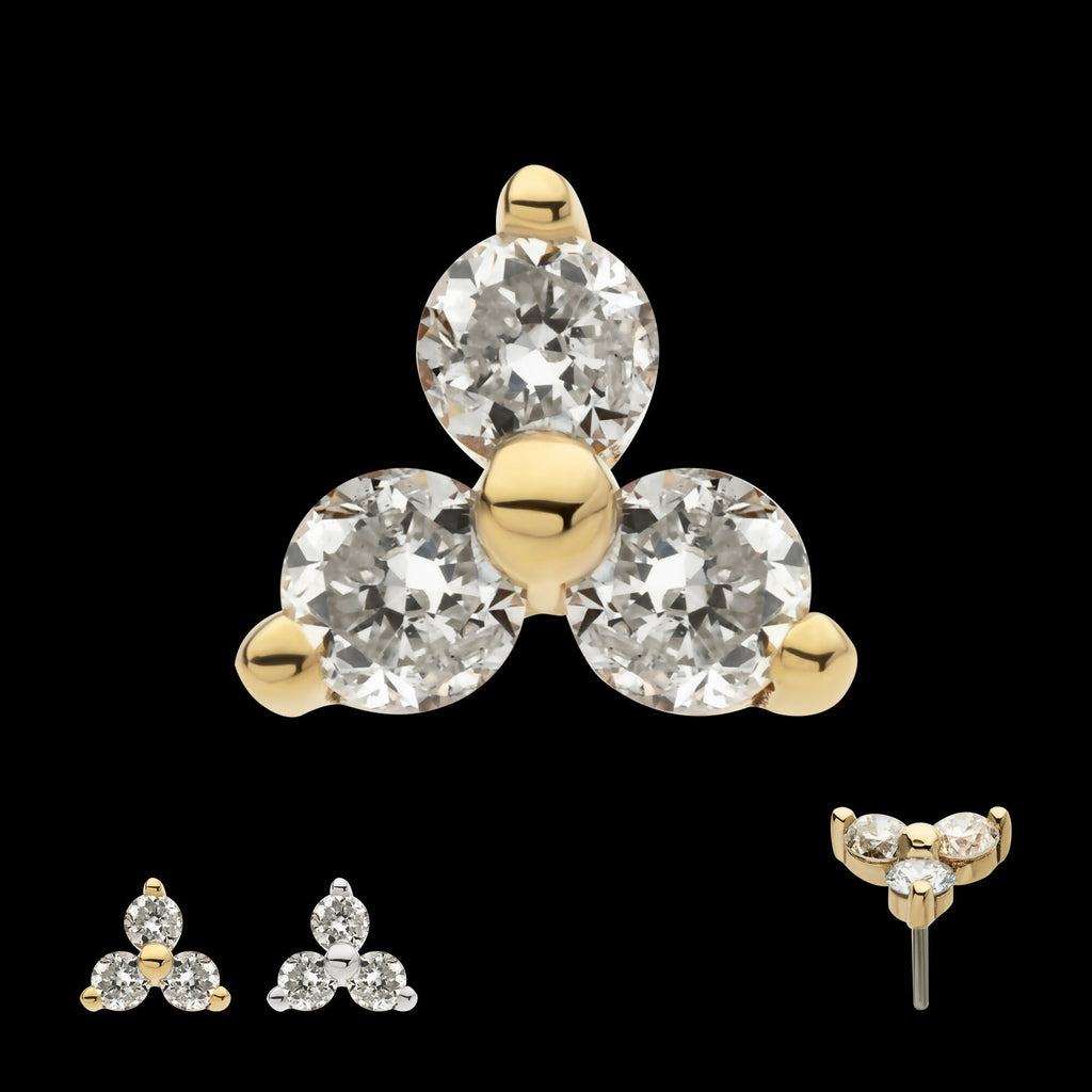 14Kt Gold Threadless Prong Set 1.5mm Round Gem Trinity Top