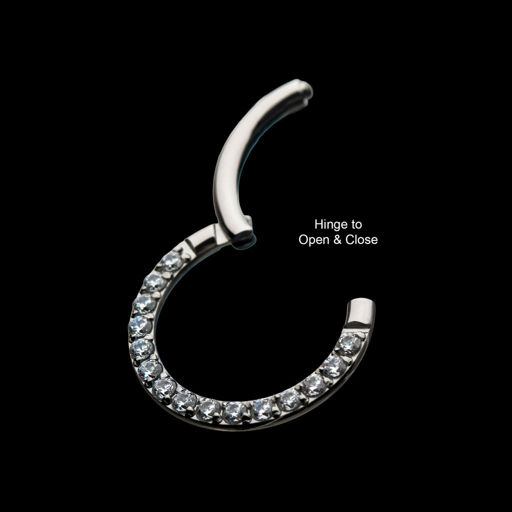 Titanium with Front Full Clear Eternity Gem Hinged Segment Clicker