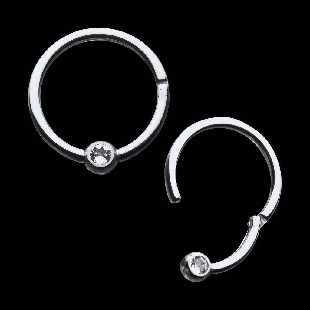 Bezel Set Gem Hinged Segment Ring Earring / Nosering – Titanium