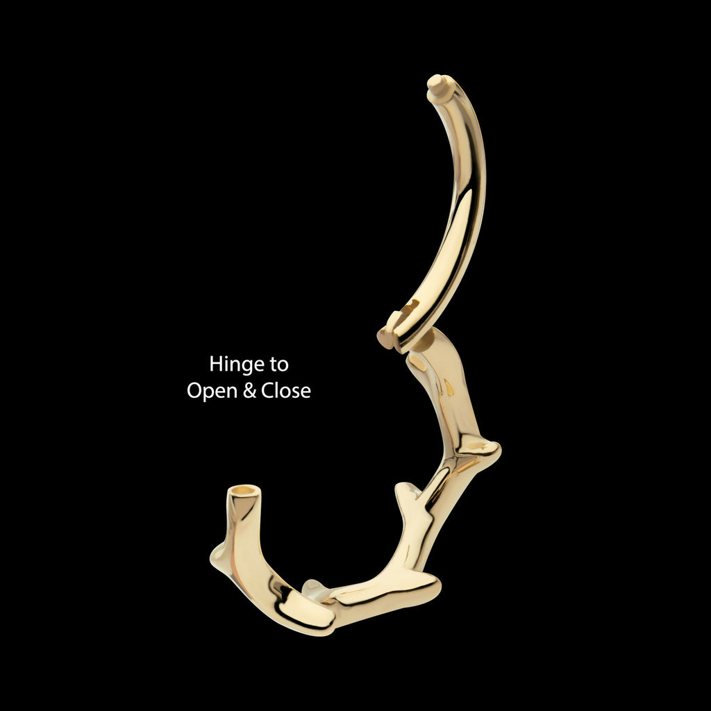 Thorn Hoop Side Facing Hinged Segment Clicker Earring / Nosering – 14Kt Yellow Gold