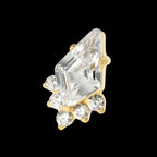 24Kt Gold PVD Titanium Threadless Prong Set Kite Shape CZ Top with 5-Cluster Round CZ