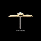 14Kt Yellow Gold Threadless Triple Leaf Edge with Prong Set Round White Opal Top