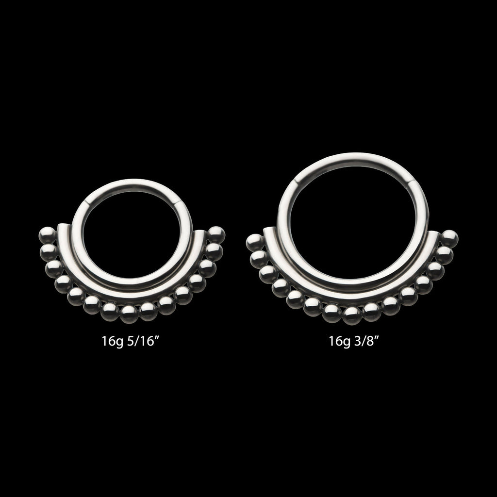 15-Beaded Classic Front Facing Hinged Segment Clicker Hoop Earring / Nosering – Titanium