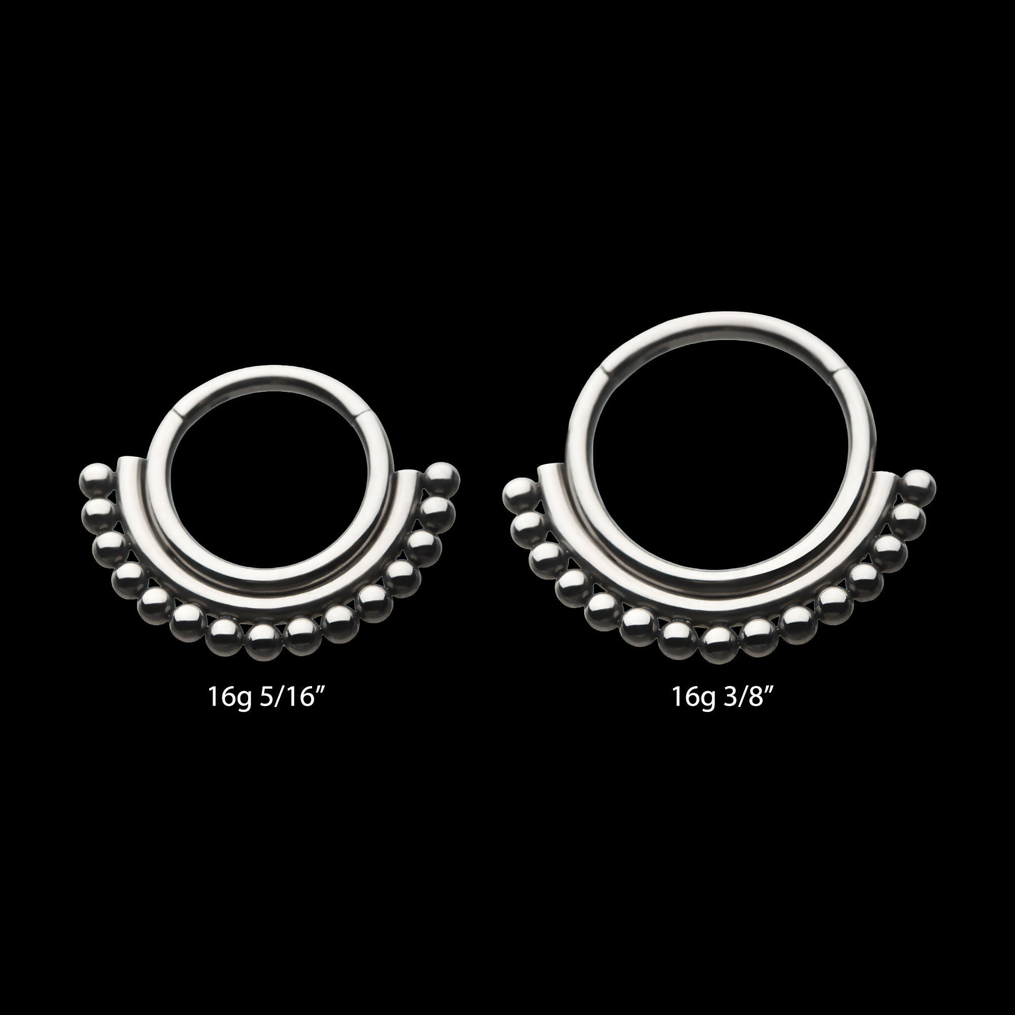 15-Beaded Classic Front Facing Hinged Segment Clicker Hoop Earring / Nosering – Titanium